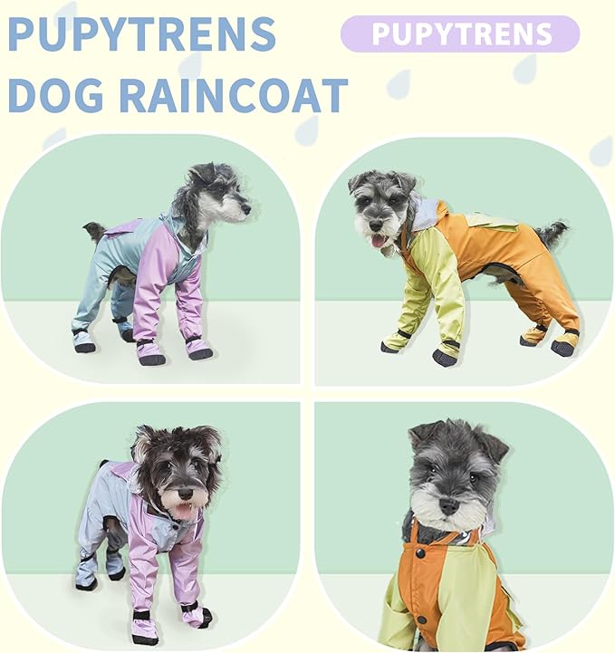 Dog Raincoat with Transparent Hood, Waterproof Jacket for Small Dogs with Snap-Button Chest, Leash Hole & Hook-and-Loop Cuffs Sleeves, Back Pocket for Treats (Blue, Small)