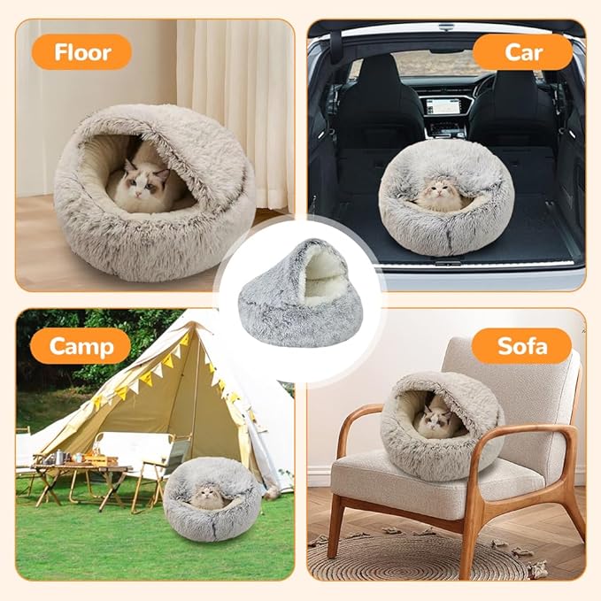 Lapcatz Nest Bed, 2026 Upgraded Cat Beds for Indoor Cats, Portable Fluffy Pet Bed, Durable Covered Cat Bed for Indoor Use, Soft Puppy Bed for Pet Owners (Grey, Medium)