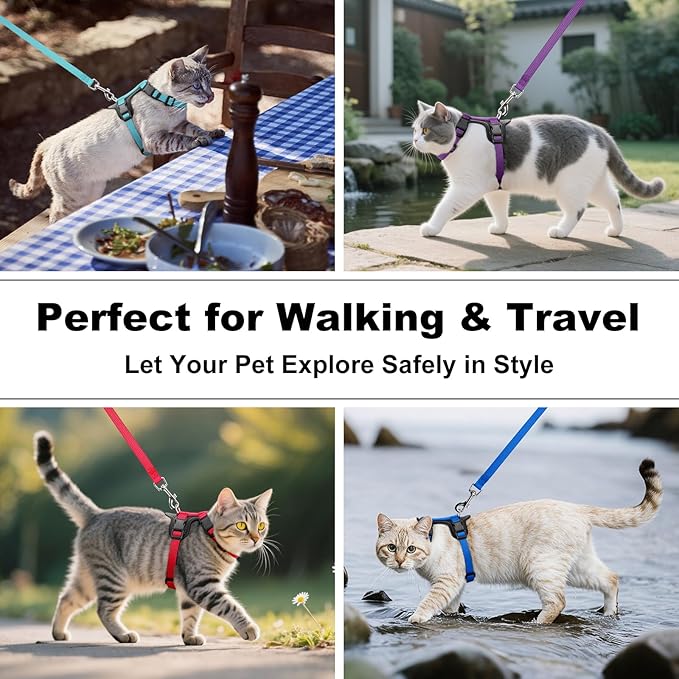 Plutus Pet Adjustable Cat Harness and Leash Set, Quick Release, Escape Proof Nylon Vest with Leather Trim for Kitten, Small Medium Large Cats, Purple