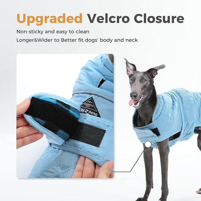 PAWZ Road Dog Winter Coat with 5 Layers Warm Material, Reversible Dog Clothes with 2 Sides, Dog Jacket Outdoor Water Repellent, (Blue Plaid L)