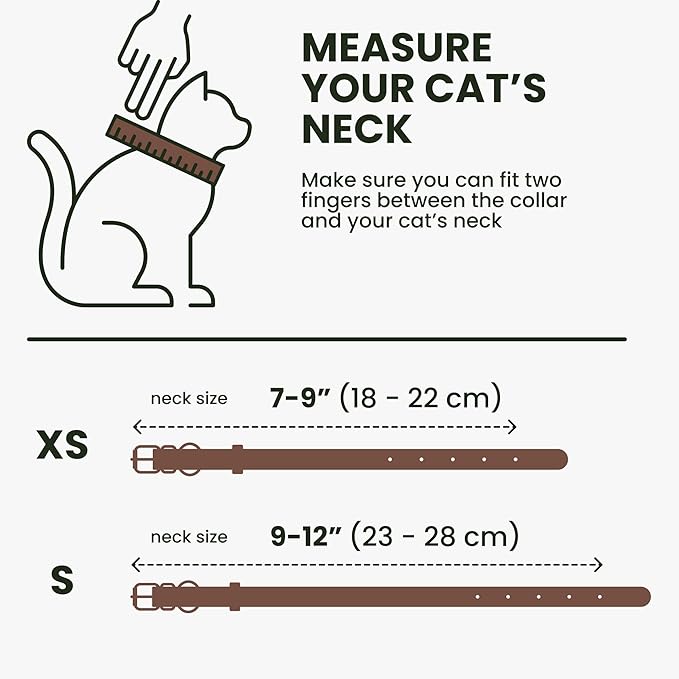BRONZEDOG Leather Cat Collar with Removable Bells Non Breakaway Kitten QR Tag for Girl Boy (7" - 9" for Cats, Dark Brown & Silver)
