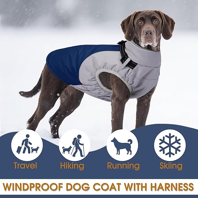 Dog Coat with Harness Built in,Water-Repellent Dog Jacket Christmas Puppy Winter Coat with Reflective,XS Warm Doggy Winter Jacket with Zipper,Soft Pet Fleece Snow Jacket for Small Dogs,Blue,XS
