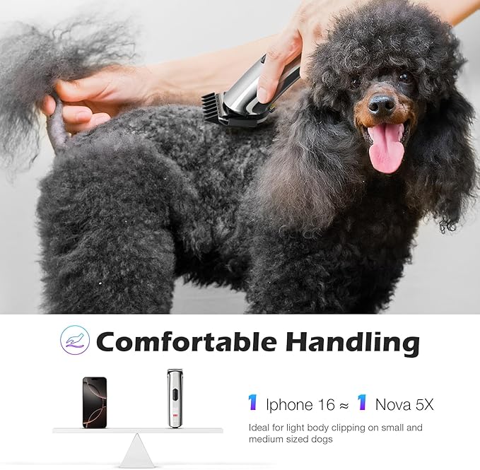 Professional Dog Grooming Clippers with Charging Dock, 5-in-1 Adjustable Blade Cordless Pet Grooming Kit 5 Speed Rechargeable Trimmer Hair Shaver with Detachable Guide Combs for Animal Horse