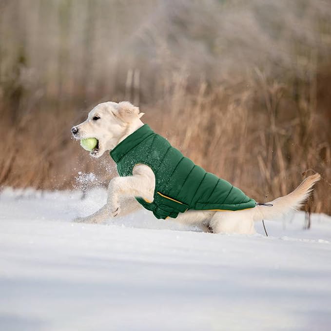 Lelepet Reversible Dog Coat Waterproof Dog Jacket Windproof Puffer Vest for Winter Warm Lightweight Coats for Small Dogs Adjustbale Hook & Loop Pet Apparel with Leash Hole, Chihuahua, Green, XS