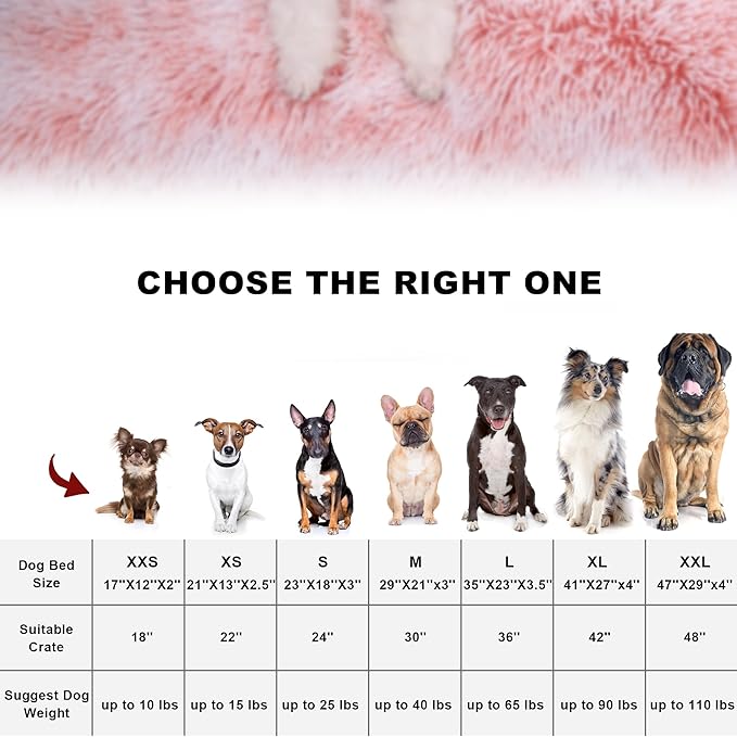 Bedfolks Waterproof Dog Crate Bed with Removable Washable Cover, Plush Faux Fur Pad, Extra Large, Fluffy Kennel Bed, 41"x27", Pink