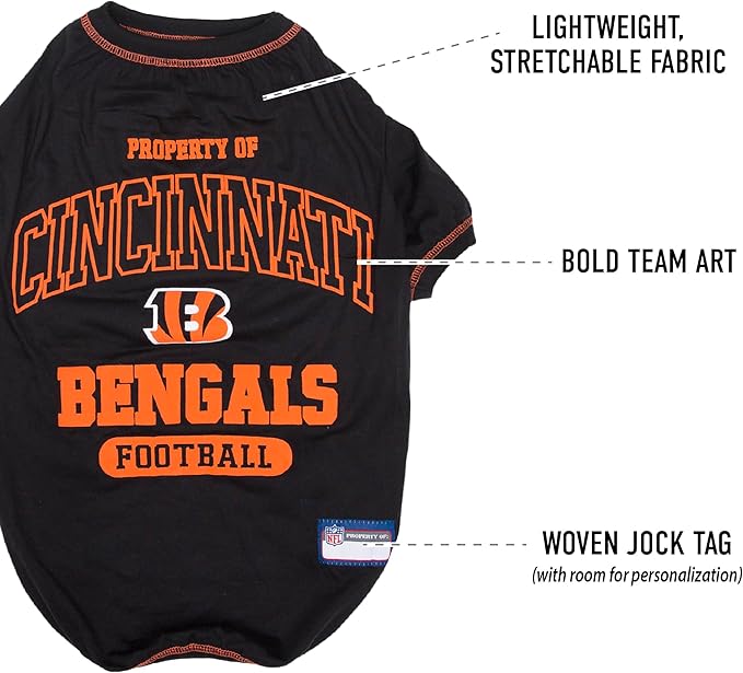 NFL Cincinnati Bengals Dog T-shirt Medium. - Licensed Shirt for Pets Team Colored with Team Logos- Premium Stretchable Materials for the comfort of your Dog & Cat