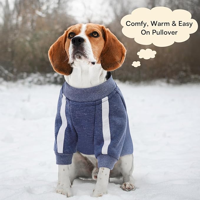 Queenmore Fleece Dog Sweater for Male Dogs, Soft Pullover Dog Sweatshirt with Leash Hole/Reflective Stripes – Cozy Winter Fleece Jacket for Small Medium Large Boy Puppy, Blue M