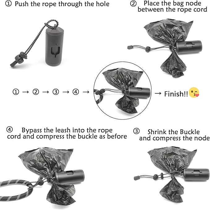 Metal Dog Poop Bag Holder Aluminum Dispenser for Leashes, Hiking & Travel, Lightweight Scratch-Resistant with 3 Attachments and 195 Bags (Black, 1 Holder 15 Bags)