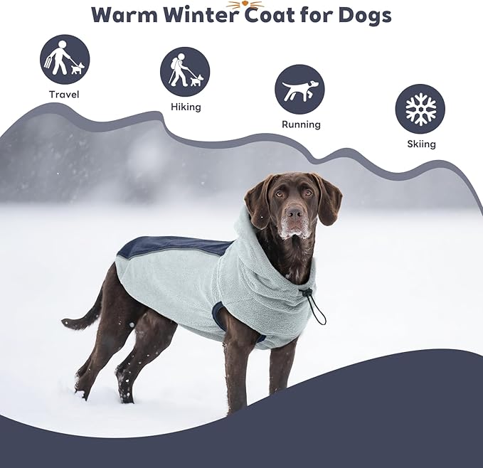 IECOii Fleece Dog Sweater for Large Dogs, Reflective Dog Fleece Sweatshirt Vest with Convenient Leash Hole, Lightweight Turtleneck Sweater for Fall Winter, Warm Great Dane Hoodie, Blue, XXXL