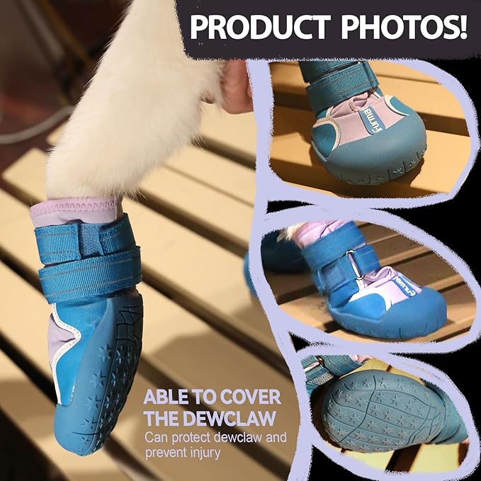 Dog Shoes for Large Small Medium Dogs,Dog Booties for Indoor Hardfloors Anti-Slip,Reflective Strip Waterproof Dog Boots & Paw Protectors for Outdoor Walking Hot Pavement,Winter Snow (Purple-7)