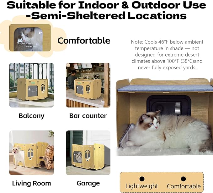 Air Conditioned Cat House for Outdoors – Self-Regulating Cooling & Heating Pet Bed with Turbo/Silent Modes, Bite-Proof & Easy Setup (Up to 15 lbs)