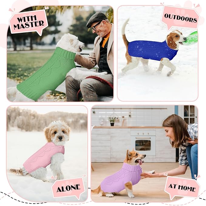 Dog Sweaters for Small Medium Large Dogs Girl, Soft Warm Turtleneck Pup Dogs Shirt, Double Knitting Collar for Outdoor Playing, Warm Dog Clothes (S,Green)