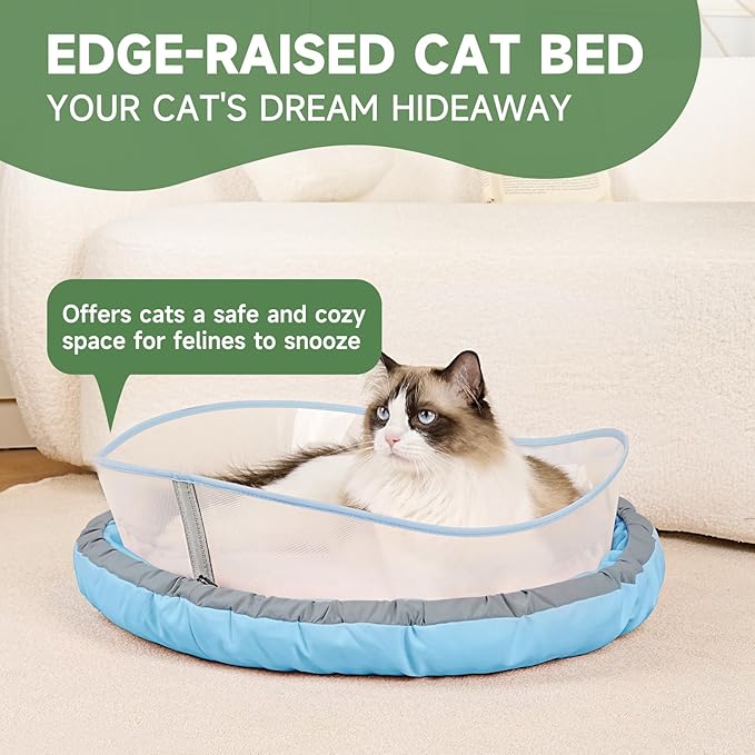 Cat Beds for Indoor Cats, Round Dog Bed for Small Dogs, Puppy, Kitten -Soft Plush Washable Cat Bed Calming with Protective Shield (Blue,18 Inches)
