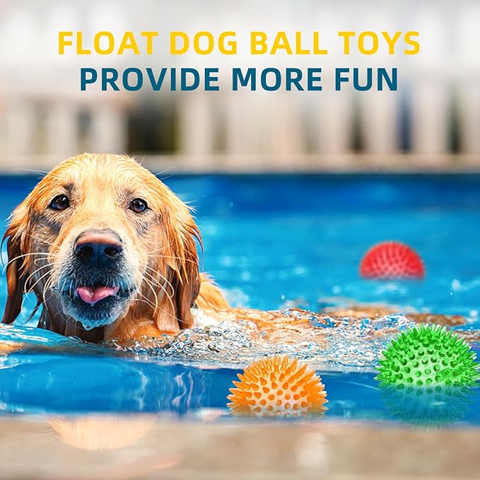 SHARLOVY 3'' Squeaky Balls for Small Dogs, 4 Colors Spiky Dog Balls for Puppy Teething, Durable Puppy Chew Toys for Teething, Indestructible Toys to Fetch and Train, BPA Free Non-Toxic