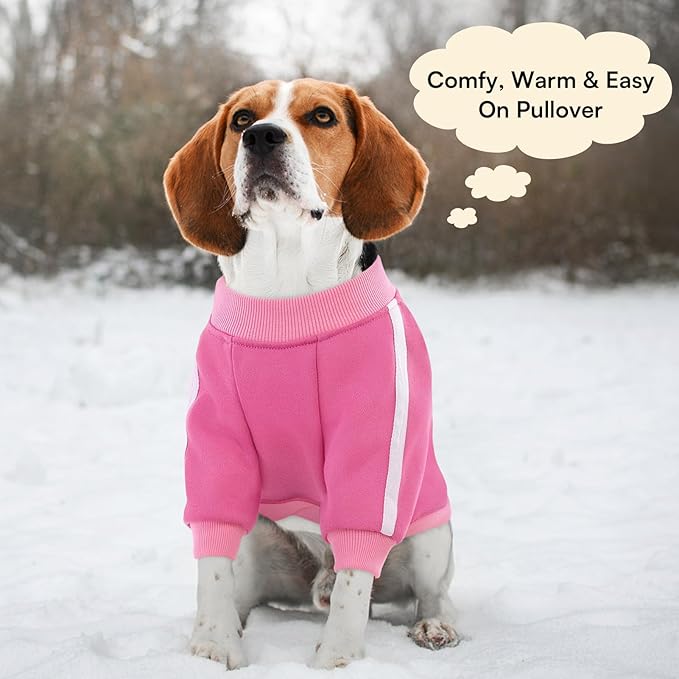 Queenmore Fleece Dog Sweater for Girl Dogs, Pullover Pink Dog Sweatshirt Sweatshirt with Leash Hole, Reflective Stripes – Cozy Winter Fleece Jacket for Small/Medium/Large Femal Puppy S