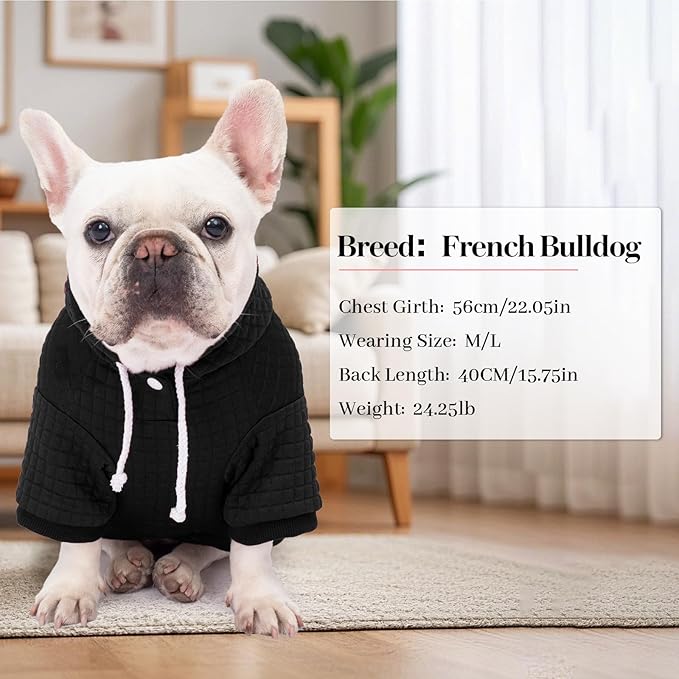 2 Pack Dog Hoodie Sweaters for Small Medium Dogs Warm Dog Clothes for Large Dogs Soft Waffle-Like Laminated Sweatshirt Bulldog (Black+Grey, S/M (Back: 13",Chest: 18.5", Neck: 12"))