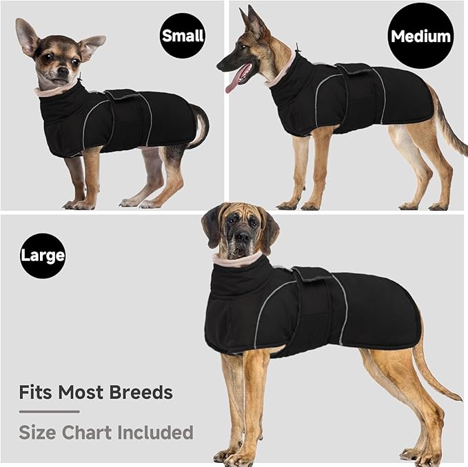 Dog Winter Coat for Small to Large Dogs(XS-XXXL)– Waterproof Windproof Fleece Lined Jacket with Reflective Trim,Pet Vest with Adjustable Buckles, Machine Washable Black L