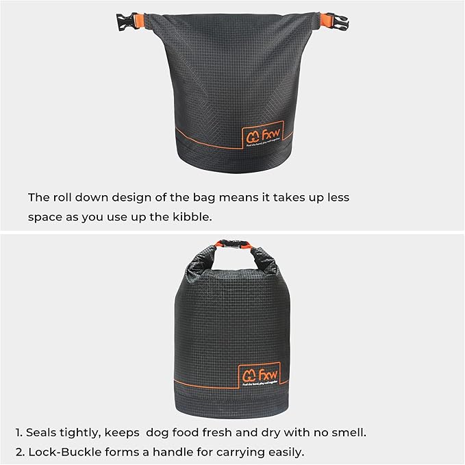 FXW Dog Food Travel Bag,Large Capacity for Travel Kibble Storage Perfect for RV Road Trips, Camping, Longterm Dog Boarding Gear Accessories Gray, 42 Cups