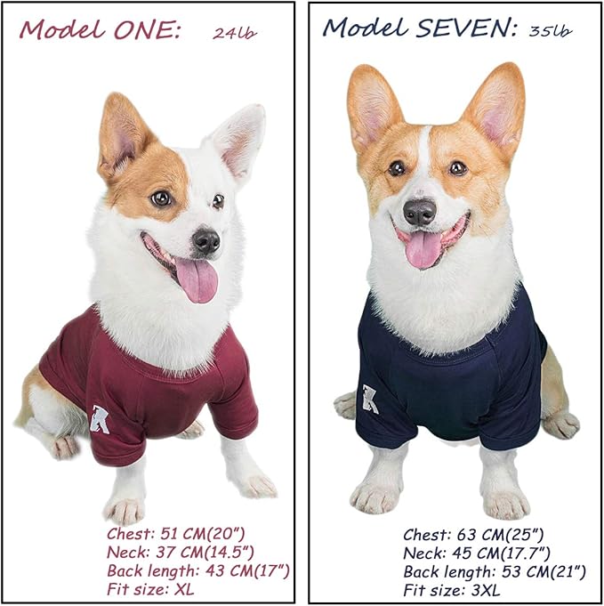 Koneseve Dog Shirts Soft Cotton Dog Clothes Stretchy T-Shirt for Small Medium Large Dogs Cat Shirt Breathable Puppy Outfit Kitten Apparel Pet Pullover Tee Blank Basic Sweatshirt 2-Pack Blue & Red 3XL