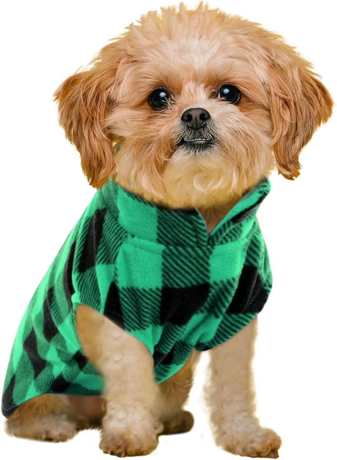 KAMA BRIDAL Spring Autumn Winter Coat Pullover Fleece Vest for Cats Small and Medium Dogs Thin Sweater Green & Black Plaid (Green, XS)