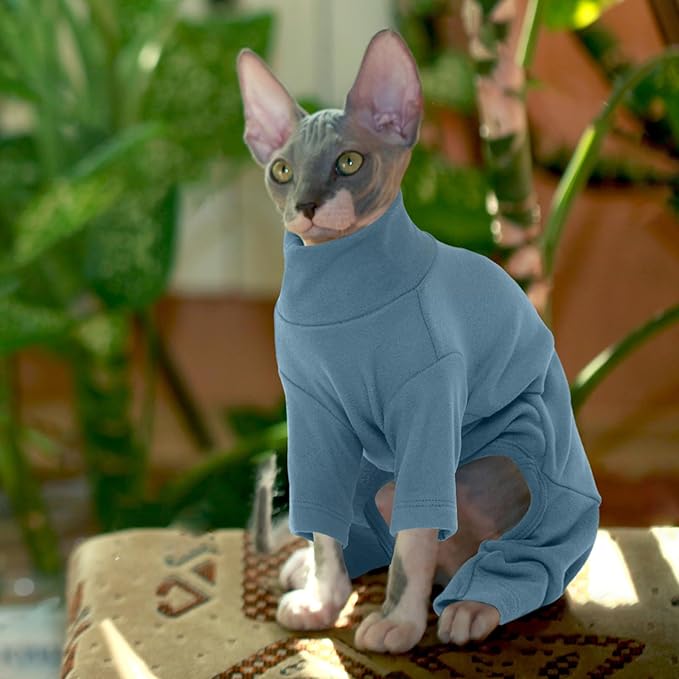 ROZKITCH Cat Jumper, Breathable Soft Jumpers for Sphynx Only, Coat with Four Legs, Warm Sweater T-Shirt Pajamas Jumpsuit Vest Cornish Rex, Devon Rex, Peterbald Blue 2XL