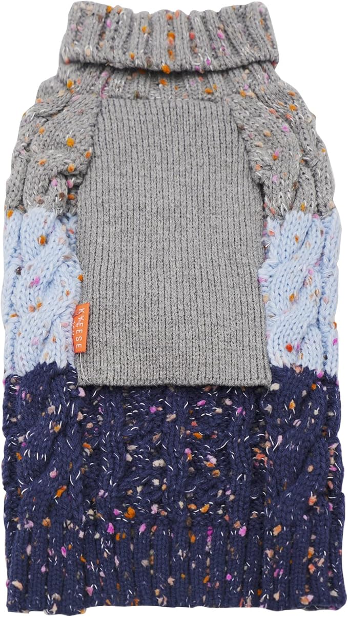 KYEESE Dog Sweater Color Block with Fuzzy Thread Knitted Turtleneck Dog Knitwear with dots in a Variety of Colors for Small Dogs Fall Winter Dogs Clothes, Navyblue, S