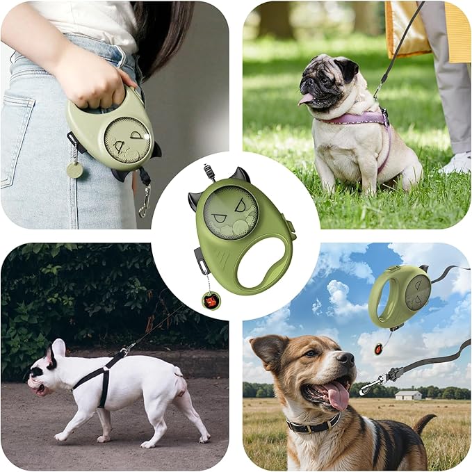 Retractable Dog Leash ā 13ft Strong Nylon Tape, Auto-Locking, Tangle-Free, One-Touch Brake, Comfortable Grip ā Fun Halloween Design for Small Dogs up to 20 lbs, Haminway Cheeky Imp Design