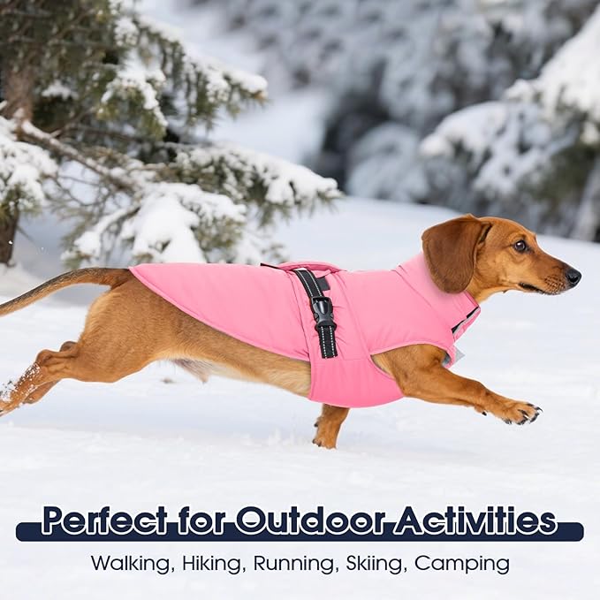 IECOii Jacket for Dogs - Reflective, Adjustable & Windproof Winter Coat with Quick-Release Buckles, Waterproof, Warm Fleece Lined Vest for Walking, Camping, Pink, Size 5XL