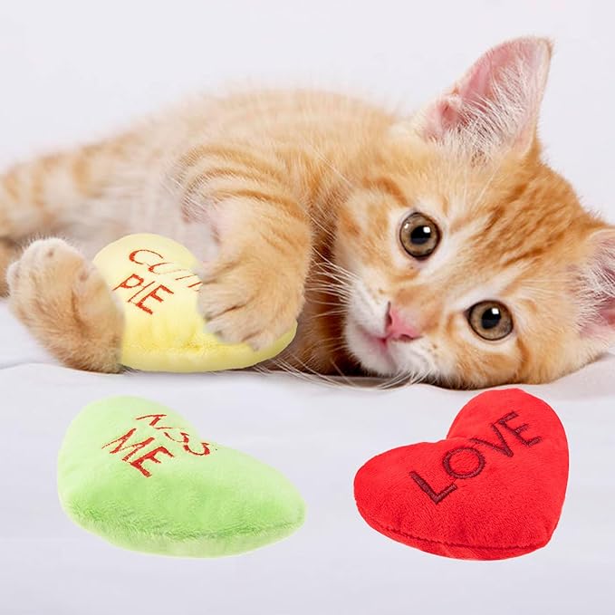 6pcs Valentine's Day Heart Catnip Toy,Valentines Indoor Heart Shaped Cat Toy Plush Interactive Chew Bite Toys for Cat Kitten Indoor Festive Holiday Cat Lover Gift