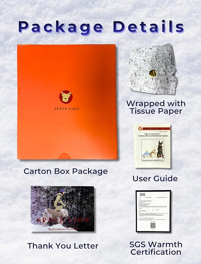 SPACE LION Dog Puffer Jacket, Down Winter Coat, Durable Outdoor Coat for Cold and Windy Conditions, Waterproof, Lightweight Jacket, Adjustable Fit for Small, Medium, Large Dogs(Black,24/2XL)