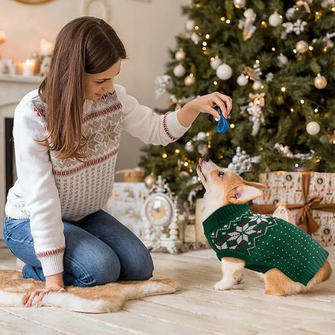 Kuoser Dog Sweater, Holiday Christmas Snowflake Pet Warm Knitwear Dog Sweaters Soft Puppy Clothing, Doggie Turtleneck Cold Weather Outfit Pullover for Small Medium Large Dogs Cats, Green 2XL