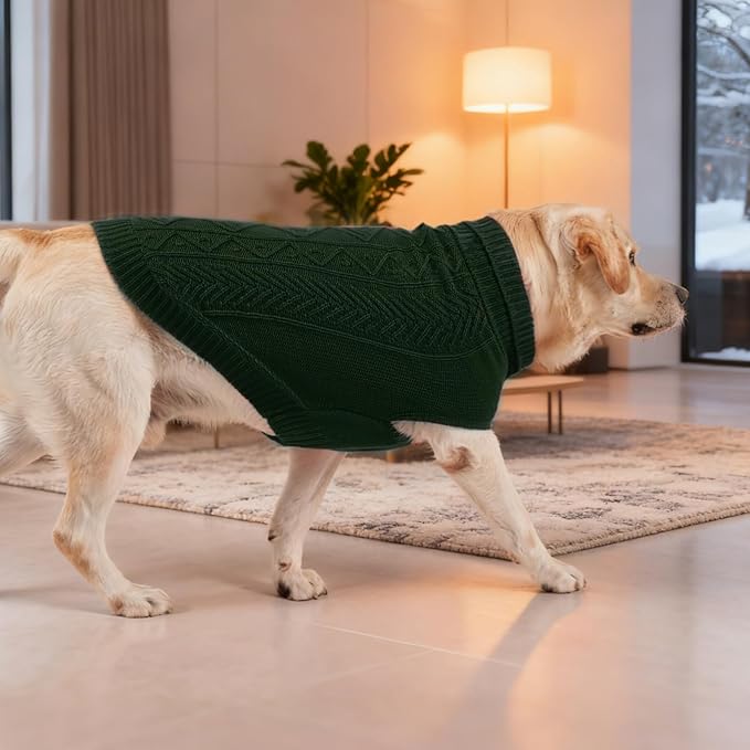 PUPTECK Dog Sweater, Turtleneck Warm Knitted Pullover Coat, Thick Cable Knitwear Clothes in Winter, Pet Apparel Outfits for Small Medium Dogs, for Cold Weather Indoor & Outdoor, Deep Green SM