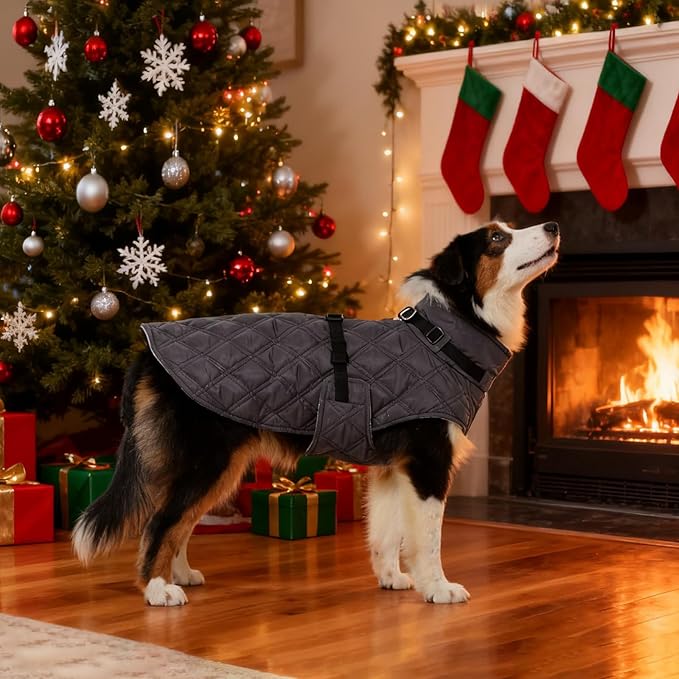 Kuoser Dog Coat Warm Fleece Lining Turtleneck Dog Jacket with Harness Built-in, Adjustable Windproof Cold Weather Coats with Quick Release Buckle Pet Winter Snowsuit for Small Medium Dogs, Grey M