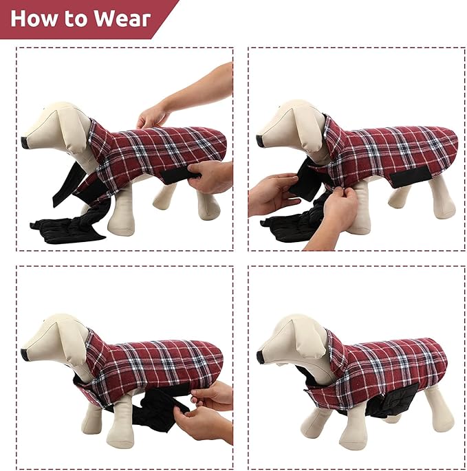 MIGOHI Dog Jackets for Winter, Windproof Waterproof Reversible British Style Plaid Warm Coat for Small Medium Large Dogs, Red, L