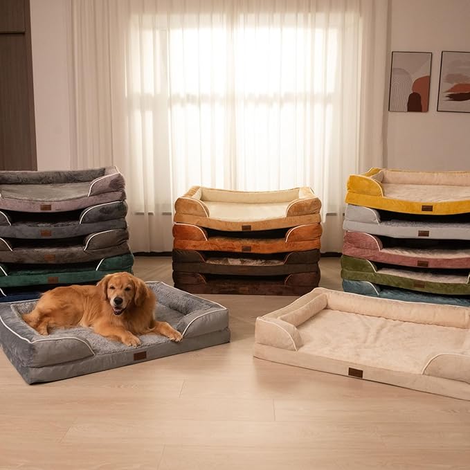 Comfort Expression Orthopedic Dog Bed for Extra Large Dogs 53x42 Inch, Waterproof Supportive Egg Crate Foam XXL Pet Bed with Removable Bolsters, Dog Couch with Washable Cover & Non-Slip Bottom, Black