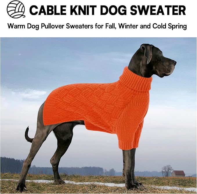 KOESON Small Dog Sweater Female and Male, Cable Knit Dog Sweaters with Sleeves, Easy On Halloween Sweaters for Dachshund, Chihuahua, Pug, Yorkie, Warm Winter and Fall Apparel for Small Dogs, Orange, S