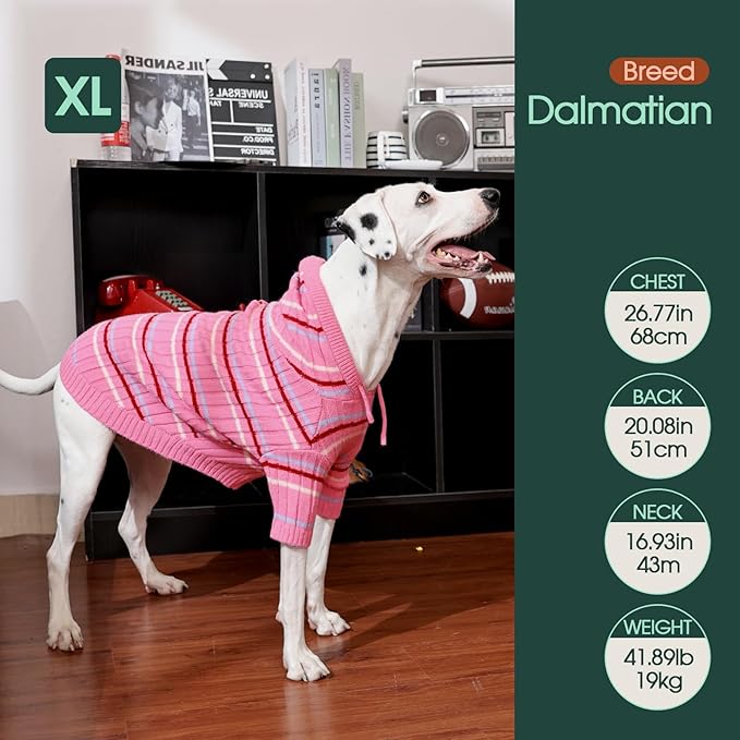Kuoser Dog Sweater Large Size Dog, Thanksgiving Christmas Big Dogs Pullover Sweaters, Boy Girl Dogs Cable Knitwear Sweatshirt, Soft Thick Pet Winter Clothes for Cold Weather, Pink XXL