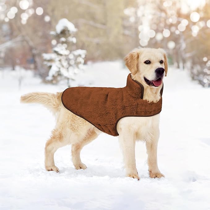 Malier Dog Winter Coat, Reversible Fleece Dog Cold Weather Coats, Windproof Warm Snow Puppy Jacket Vest Pet Clothes for Small Medium Large Dogs (Brown, XXX-Large)