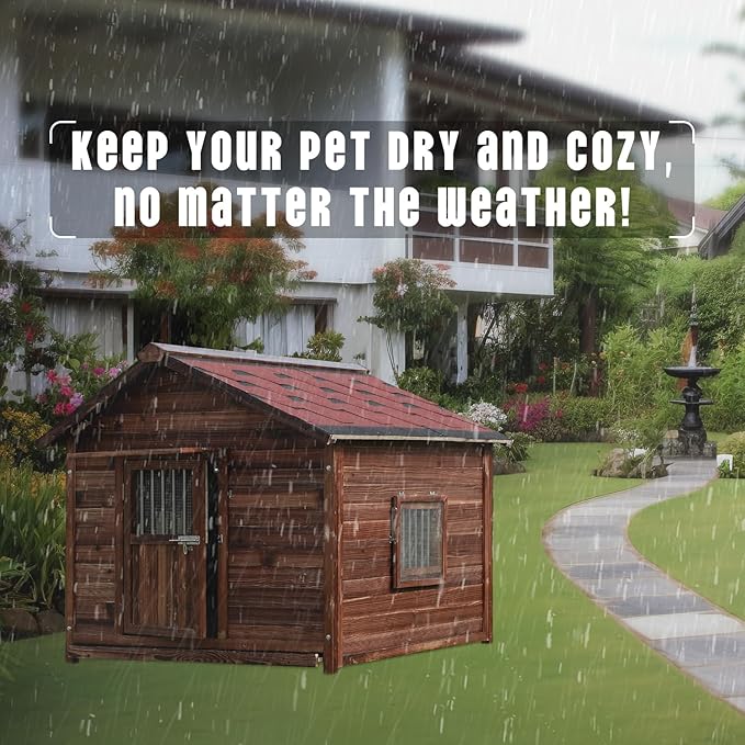 Extra Large Dog House Outdoor Made of Solid Pine Wood, Warm Doghouse, Dog House with Elevated Floor for Large Dogs, (Wood, 6XL)