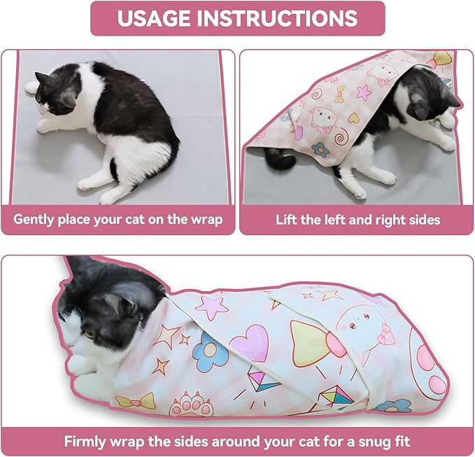 Cat Grooming Wrap for Cutting Nails, 31.5" Anti-Escape Calming Cat Swaddle Wrap for Medicine, Nail Clipping, Teeth Brushing, Ear Cleaning, Self-Adherent Burrito Restraint, (CatLand, XL)