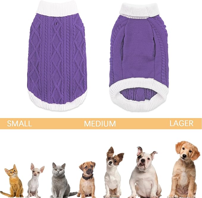 Small Dog Sweaters with Leash Hole Turtleneck Dog Sweaters Knitwear Boys Girls Warm Soft and High Stretch Pet Clothes for Fall Winter,Pet Shirts for Kitten Puppy Purple Small