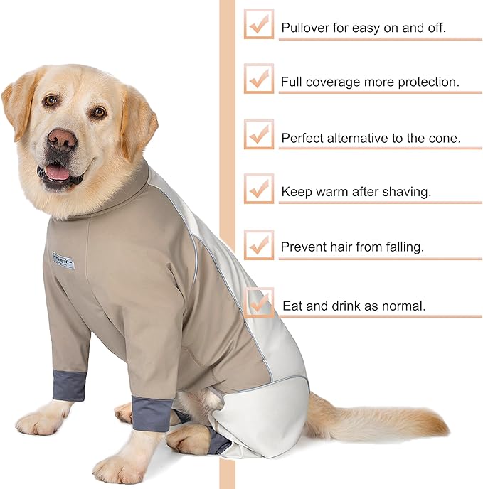 Dog Full Body Winter Coat, Waterproof Fleece Jacket for Small Medium Large Dogs Reflective Snowsuit with Zipper for Outdoor Skating (Beige, 6XL(Weight 85-100 lbs))