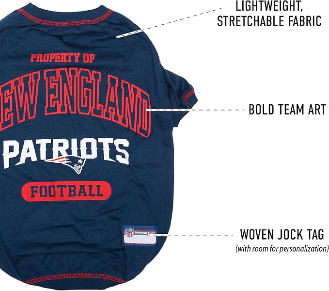 NFL New England Patriots Dog T-shirt X-Large. - Licensed Shirt for Pets Team Colored with Team Logos- Premium Stretchable Materials for the comfort of your Dog & Cat