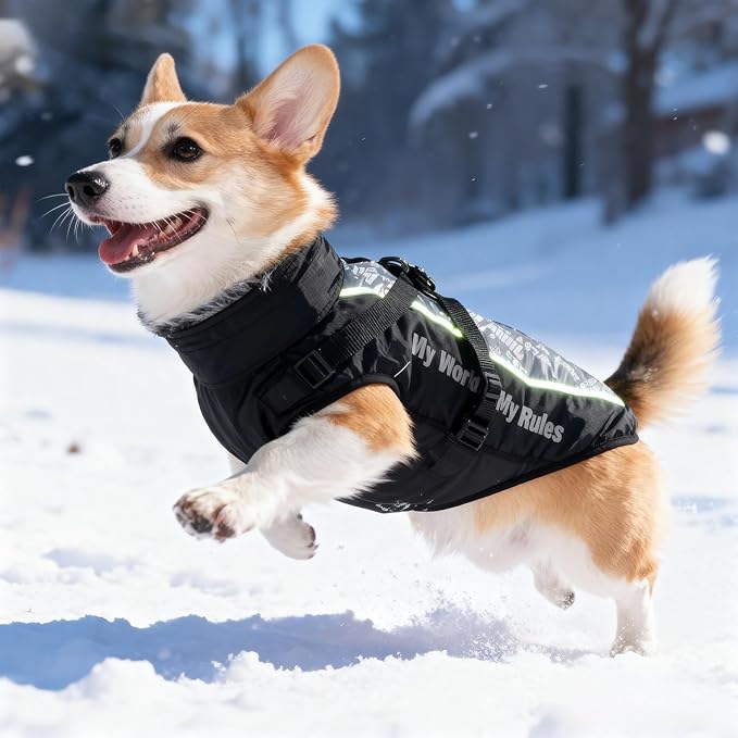 Dog Coat for Medium Large Dogs,Waterproof Reflective Dog Winter Jacket with Harness, Fleece Snowsuit,Warm Pet Winter Coat(Reflective white-2XL)