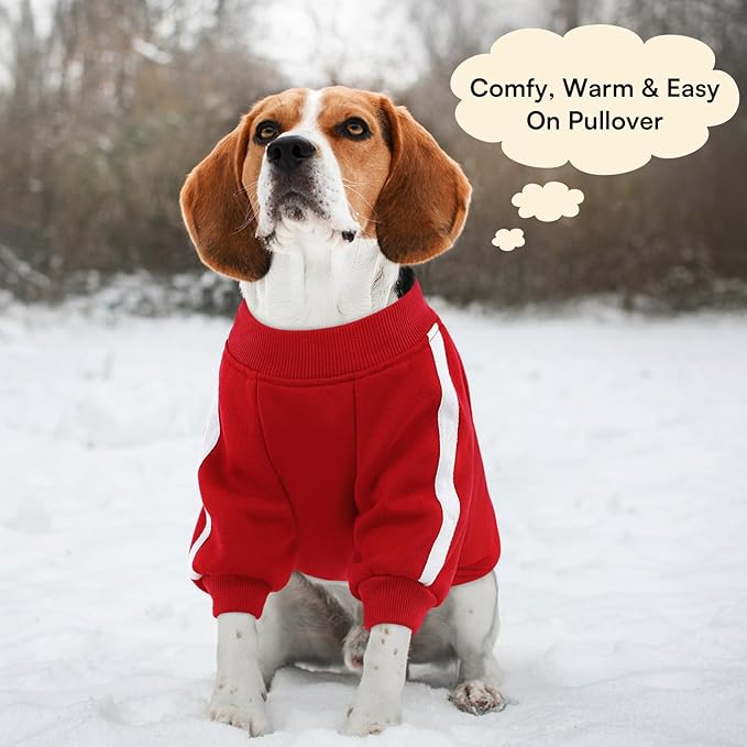 Queenmore XXL Christmas Dog Sweater, Cozy Fleece Dog Sweatshirt, Warm Winter Fleece Jacket for Small, Medium & Large Dogs with Leash Hole/Reflective Stripes Red