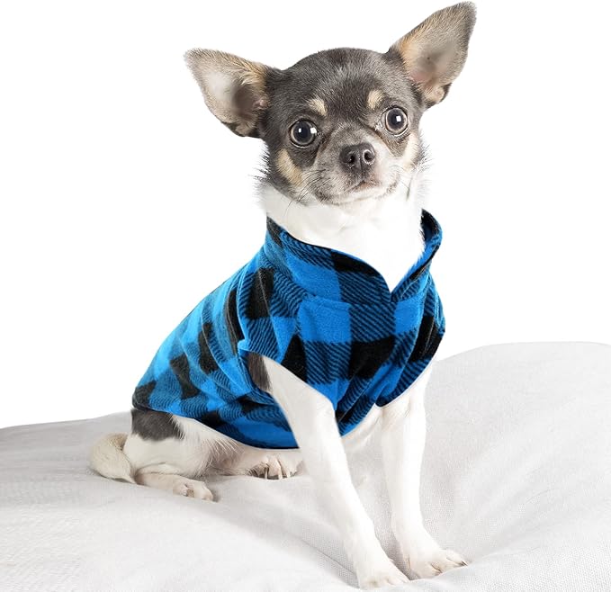 KAMA BRIDAL 3 Pack Spring Autumn Winter Coat Pullover Fleece Vest for Cats Small and Medium Dogs - Thin Sweater Blue Green Black Plaid (XXS)