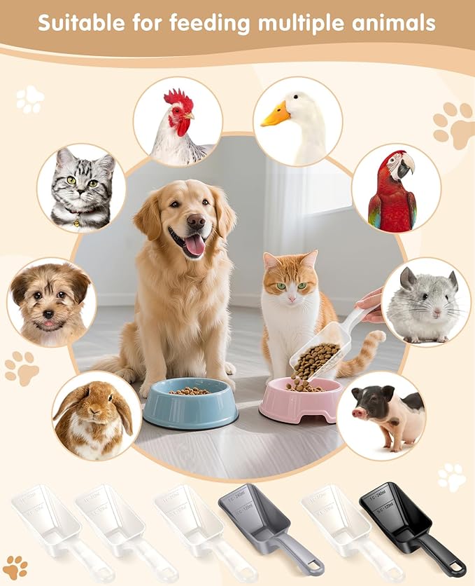 2-Pack Dog Food Scoop 1 Cup, Plastic Pet Food Measuring Scoop With Measuring Lines (1/2 & 1 Cup Markings) for Dogs, Cats, Fish, Bird(Transparent and Grey
