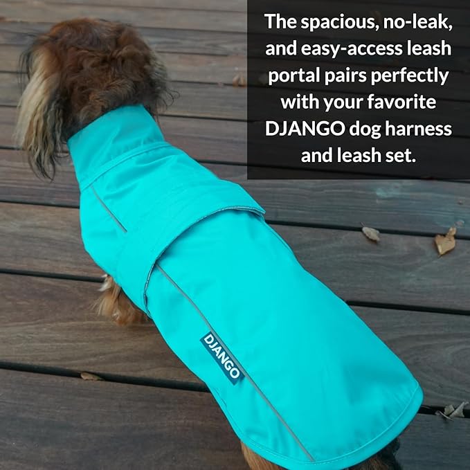 DJANGO Dog Jacket & Raincoat – Lightweight Water-Resistant Coat for Small, Medium & Long Dogs Like Dachshunds – Reflective, Adjustable Fit, Harness-Compatible & Easy-Access Harness Hole - Blue, Large