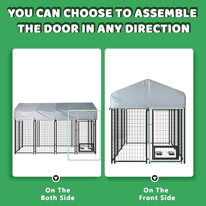 LEMBERI 8x4x4 Outside Dog Kennel with Roof for Large Dogs,Heavy Duty Welded Wire Steel Dog Playpen Fence with Secure Lock, Pet Pen with UV-Resistant Waterproof Cover (93.1''L x 50.4''W x 56.6'H)