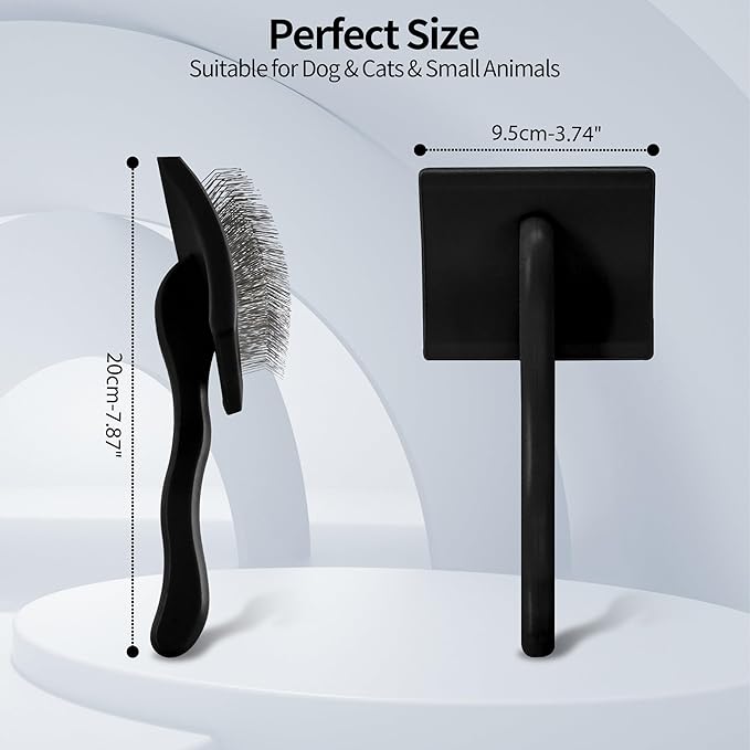 Pet Slicker Brush for Long & Short Hair - Detangling Tool for Dogs & Cats - 135° Angled Stainless Steel Pins, Curved Handle - Gentle Grooming for Small/Medium/Large Breeds (Black)